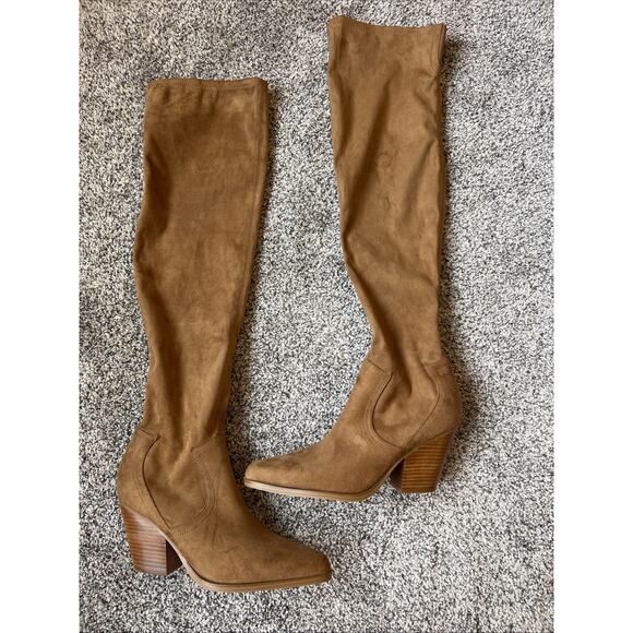 Marc Fisher Tan Faux Suede Over The Knee Boots Size 10 Slip-on - Picture 1 of 11